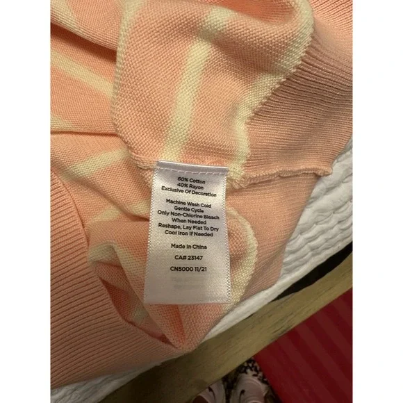 Talbots Crew Neck Pink And White Striped Sweater With Butterfly Embroidery, L - Picture 8 of 9